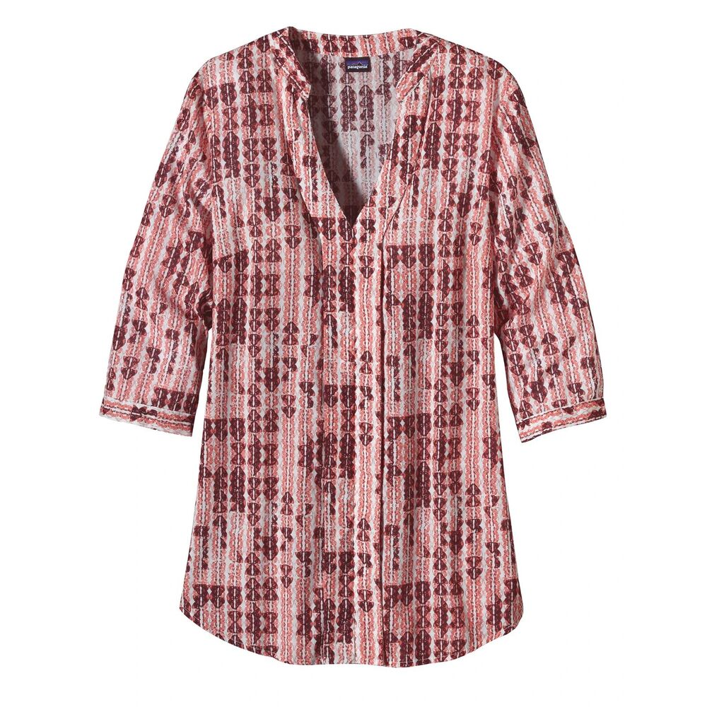 Patagonia‎ Tunic Top Womens 4 Red Black 100% Organic Cotton Boho 3/4 Sleeve
